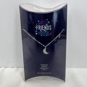 New Wishbonne Best Friends Forever Crescent Moon Star Silver 925 Necklace